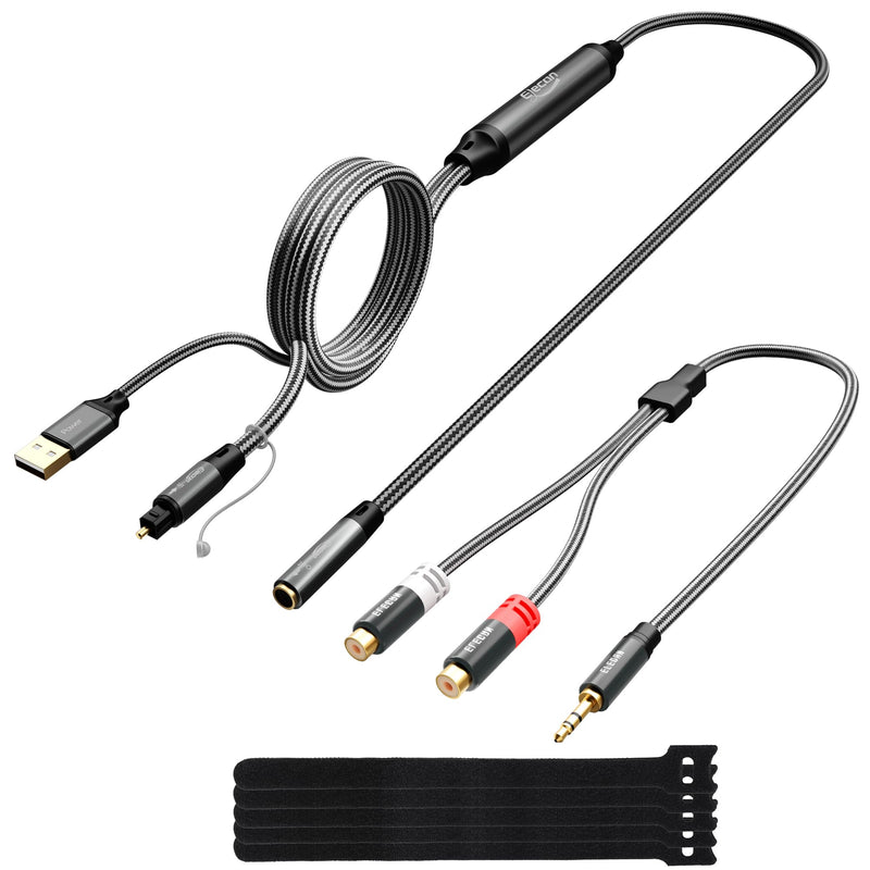 Elecan Unidirectional Optical Male to 3.5mm AUX Female Audio Converter Cable 6.6 Ft, 192kHz DAC SPDIF/Toslink Digital to Analog Adapter for TV/PS4/DVD to Sound Bar Headphone+Ties &AUX to 2 RCA Adapter 6.6FT