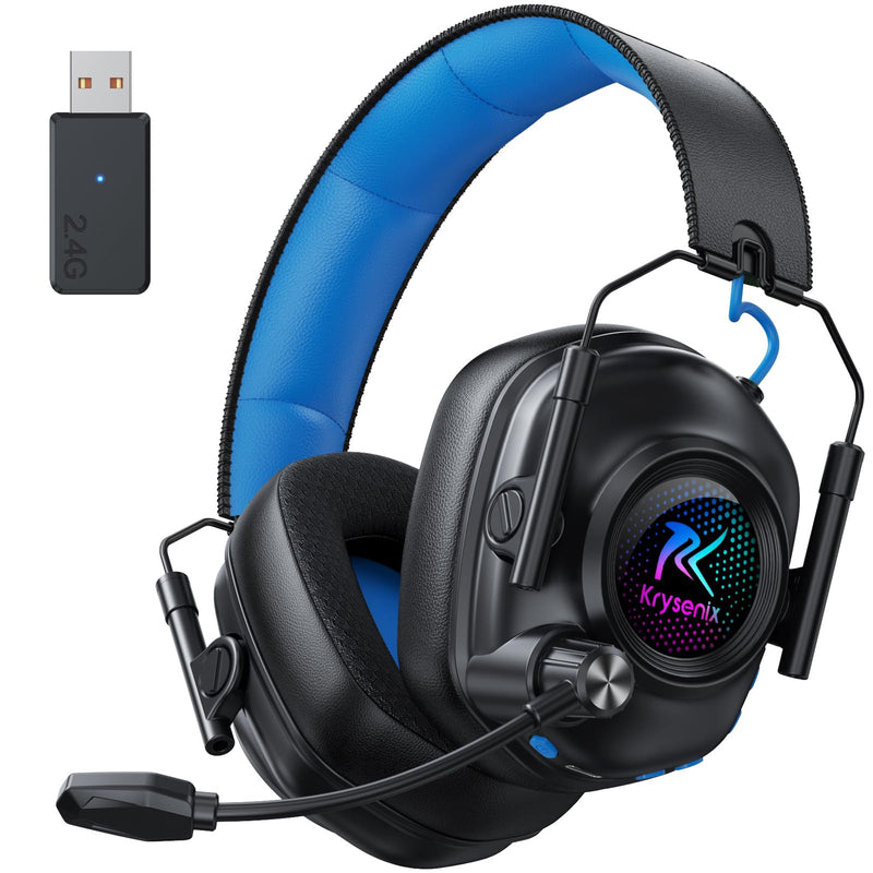 Wireless Gaming Headset with Noise Canceling Microphone for PC, PS5, PS4, Switch, Mac, 2.4 GHz Wireless & Bluetooth 5.4 Gaming Headphones, Cool RGB Lighting, 40Hr Battery, 50mm Drivers(Black Blue) Black Blue