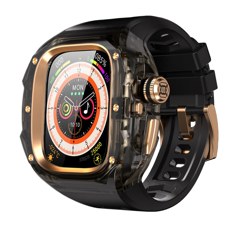 VeveXiao Transparent Designer Rugged Case with Band Compatible with Apple Watch Ultra 3/Ultra2 49mm Band,Luxury Crystal Clear Military Protective Cover Bumper Tactical iWatch Ultra Strap Black Rose Gold Black 1