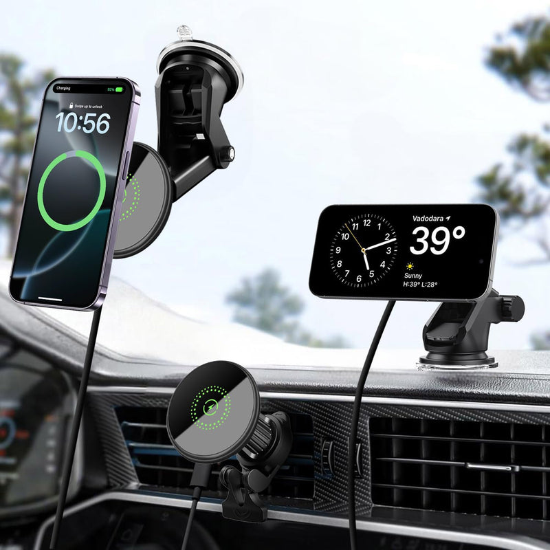 25W Magnetic Fast Wireless Car Charger Phone Holder Compatible with Magsafe, iPhone 17 16 15 14 13 12, Air Vent Dashboard Windscreen Mount