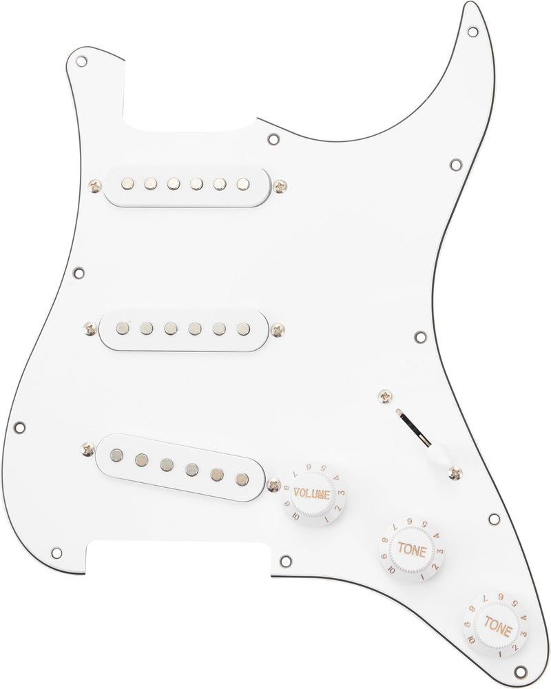 [AUSTRALIA] - SSS Loaded Pickguard Set - Single Coil Pickups, 3-Ply White, Easy Drop-In Replacement – Compatible with Fender Stratocaster Guitars, White Pickguard-SSS-White 