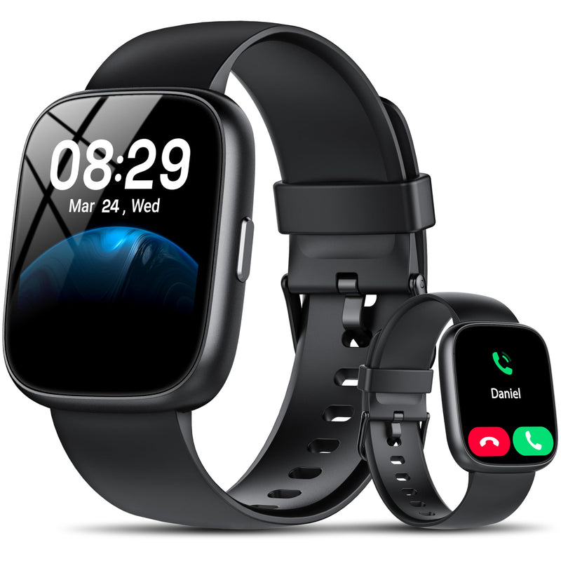 Smart Watch with Alexa Built-in, 1.83" HD Touchscreen Fitness Tracker with Bluetooth Calling, Fitness Watch with Heart Rate/Sleep Monitor, 120+ Sports Modes, IP68 Waterproof Smartwatch for Android iOS Black