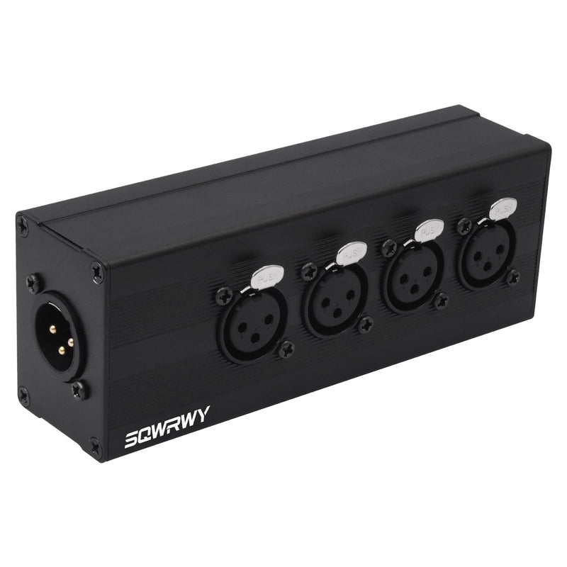 XLR 1 Male to 4 Female Audio Adapter, XLR Splitter Box 1-in 4-Out, 3-Pin Line Output Converter for Professional Use, Secure Locking Connectors, Lossless Audio Transmission for Studio & Live