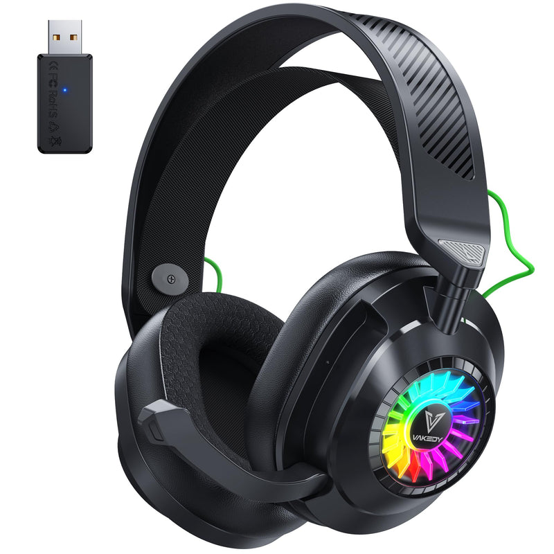 [AUSTRALIA] - Vakedy HW10 Wireless Gaming Headset for PS5, PS4, PC, Switch, Mac, 2.4GHz Wireless Gaming Headphone with Flip Noise Canceling Mic, 50H Battery, 50mm Drivers, RGB Lights (Cool Black) Cool Black 
