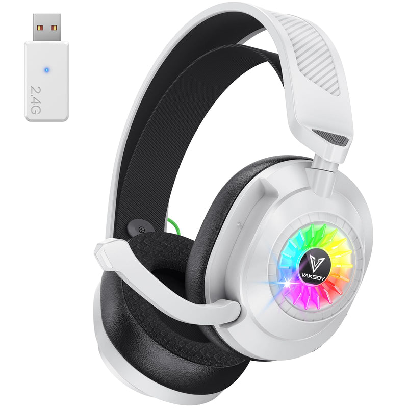 [AUSTRALIA] - Vakedy HW10 Wireless Gaming Headset for PS5, PS4, PC, Switch, Mac, 2.4GHz Wireless Gaming Headphone with Flip Noise Canceling Mic, 50H Battery, 50mm Drivers, RGB Lights (White/Black) White/Black 