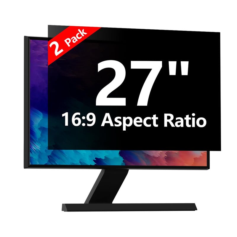 RedANGEL 【2-Pack】 27-Inch Computer Privacy Screen for 16:9 Monitor | Anti-Spy & Anti-Glare | Confidential Data Protection | Scratch Resistant | Easy Install | Clear Front View | Removable [2 Pack] 27''Computer Privacy Screen