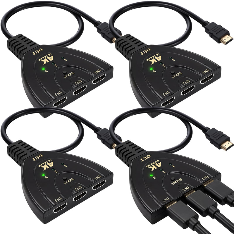 [AUSTRALIA] - Relaxweex 4 Pcs HDMI Switch 3 in 1 Out 3 Port HDMI Switcher with Pigtail Cable Splitter Hub Selector Box Supports Full HD 4k 30hz 3D 1080p Hdcp1.4 for DVD Player PC TV 