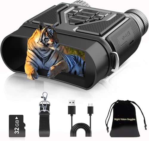 Night Vision Goggles with 32GB for Total Darkness,Digital Infrared Night Vision Binoculars with 3'' HD Screen for Observing and Recording Birthday Gifts for Men. Black