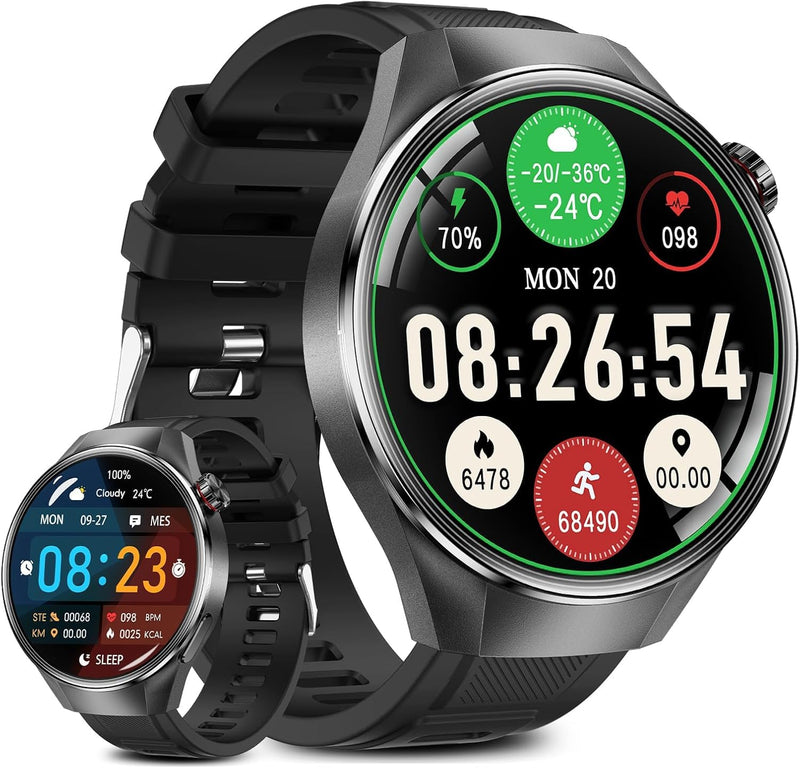 Military Grade Tactical Smart Watch for Men,1.75" Large Crystal Clear HD AMOLED Touchscreen Smartwatches for Android iOS,Fitness Tracker with 110+Sport Modes/Heart Rate/Sleep Monitor (Black) Black
