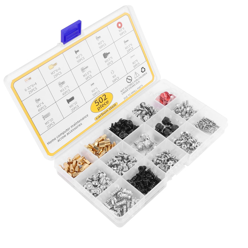 502PCS PC DIY Screw Kit, Assorted Size Screws Nuts Washers for Computer Building, Case Modding, Gaming PC Upgrade & Laptop Repair - Portable Metal Fastener Set