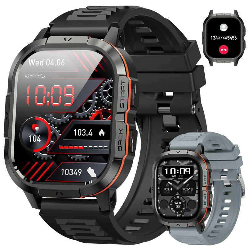 Smart Watch for Men Fitness Tracker: Waterproof Make/Answer Call Military Digital Watches Run Smartwatch Android Phones iPhone Samsung Compatible Heart Rate Monitor Orange Black