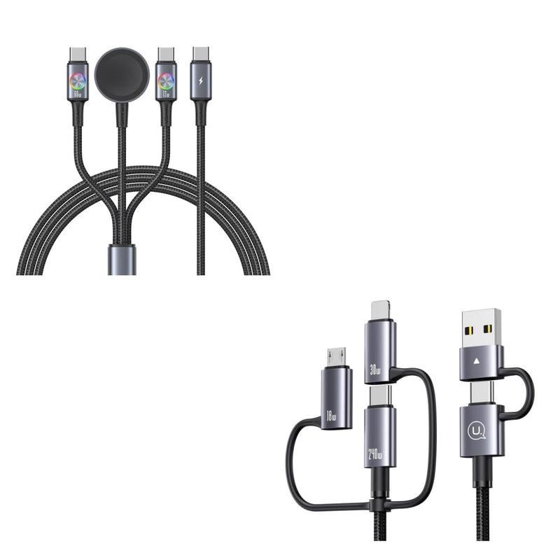 72W Super Fast Dual USB-C 3-in-1 Multi Charging Cable for iWatch+240W Multi Charging Cable, 6.6ft 6-in-1 USB C Cable Fast Charging Cords