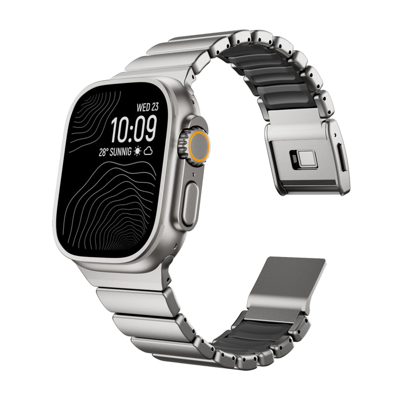 Titanium Band Compatible with Apple Watch Ultra 3/2/1 49mm 46mm 45mm 44mm 42mm,Titanium Silicone Dual Layer, Magnetic Clasp Metal Bracelet Replacement Strap for iWatch Series 11 10 9 8 7 6 5 4 3 2 1 SE (Titanium Black, 49mm/46mm/45mm/44mm/42mm(Series 3))