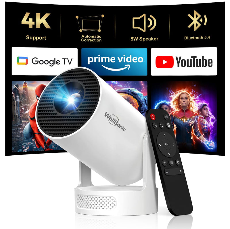 [AUSTRALIA] - Mini Projector with Wifi and Bluetooth, 4K Portable Projector with 5W Speaker, Auto Vertical Keystone&180 Rotatable, 200Ansi Moive Proyector for Outdoor Bedroom 300 Ultra 