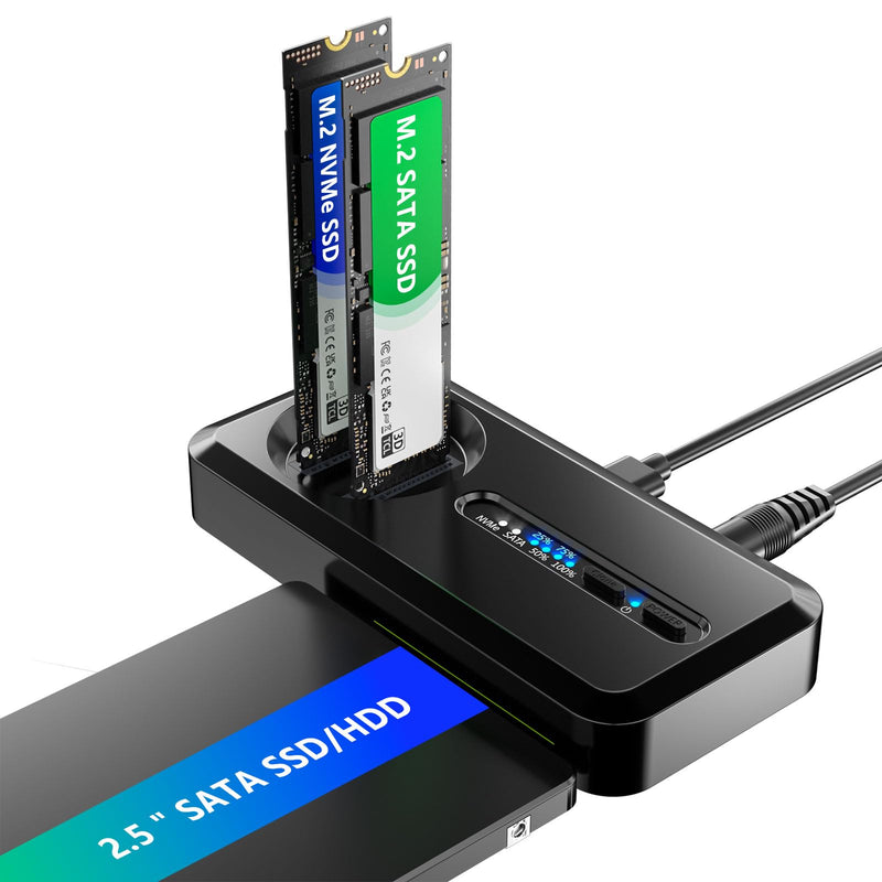 M.2 NVMe to 2.5'' 3.5'' Offline Clone Enclosure, SATA SSD to NVMe SSD Enclosure Adapter Cloner, 10Gbps Standalone Clone Duplicator