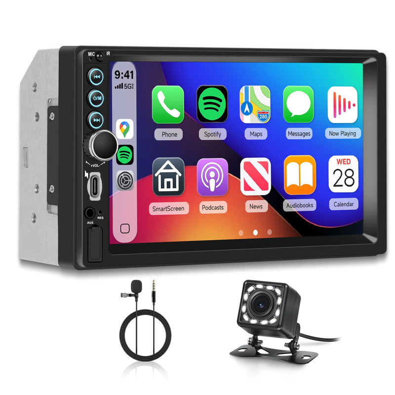 Double Din Car Stereo 7" HD Touchscreen, Wireless Carplay & Android Auto, Bluetooth,SWC,FM Car Radio Receiver, Car Stereo Double Din Backup Camera Car Audio Receivers Mirror Link,AUX/EQ/SWC