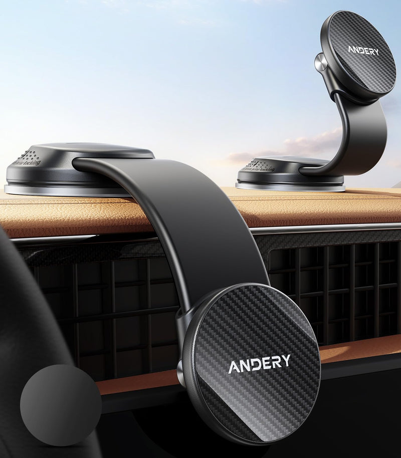 ANDERY Only for iPhone Magsafe Car Mount [360° Adjustable Memory Alloy Arm] | 2400gf Strong Magnetic Power, Bendable Phone Holders for Your Car, Car Phone Holder with Dashboard Pad, for iPhone 17-12