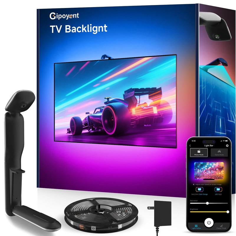 GIPOYENT LED TV Backlights with Camera, 13.7FT TV Lights That Change with for 45-65 in TV, Music Sync LED Strip Light with Smart App Control - RGB Color Changing Light Strip for Bedroom 13.7FT for 45"-65" TV