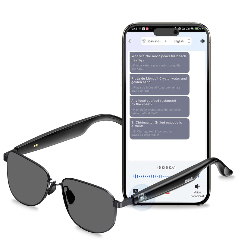 PAXA Metal Frame Smart Audio Sunglasses with Translation App, UV400 | Metal Frame Comfort, Adjustable Nose Pads, Anti-Slip Fit, UV400 Lenses, Open-Ear Audio & Translation App Support Metal Frame - Black