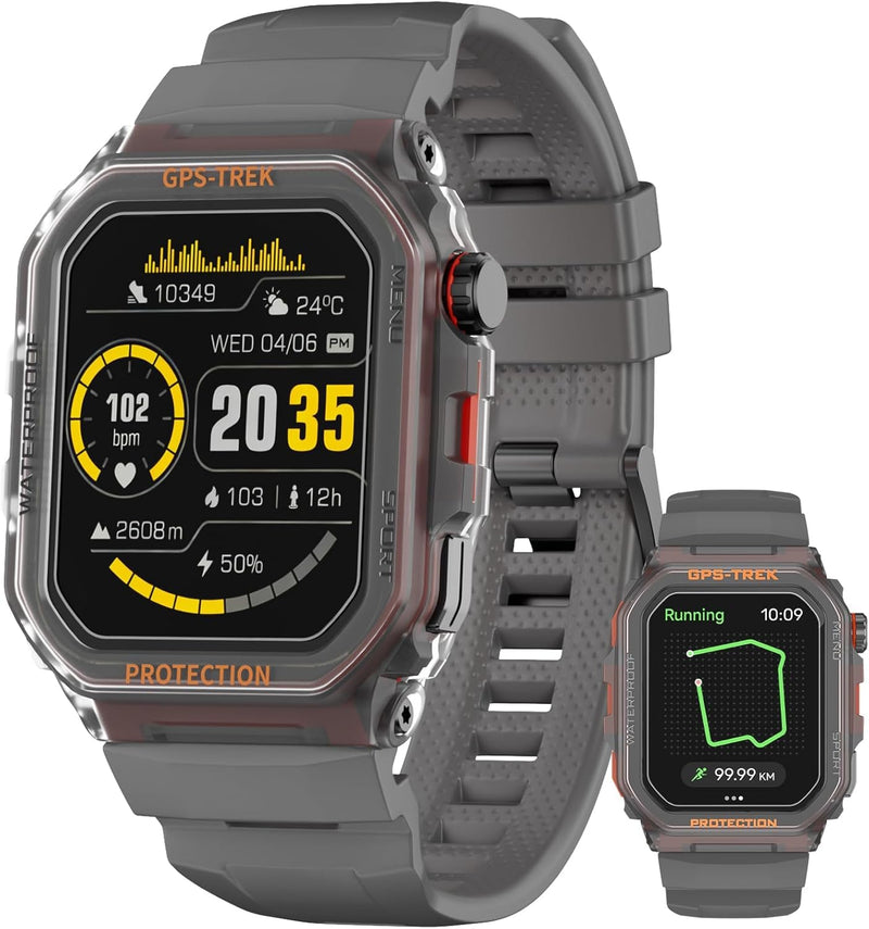 SGJIK Military Smart Watches Built-in GPS, 100+ Sport Modes for Men with, Smartwatch for Android Phones and iPhone, 1.75" HD Screen Bluetooth Call 24/7 Heart Rate/Sleep/Stress Monitor (Gray) Gray