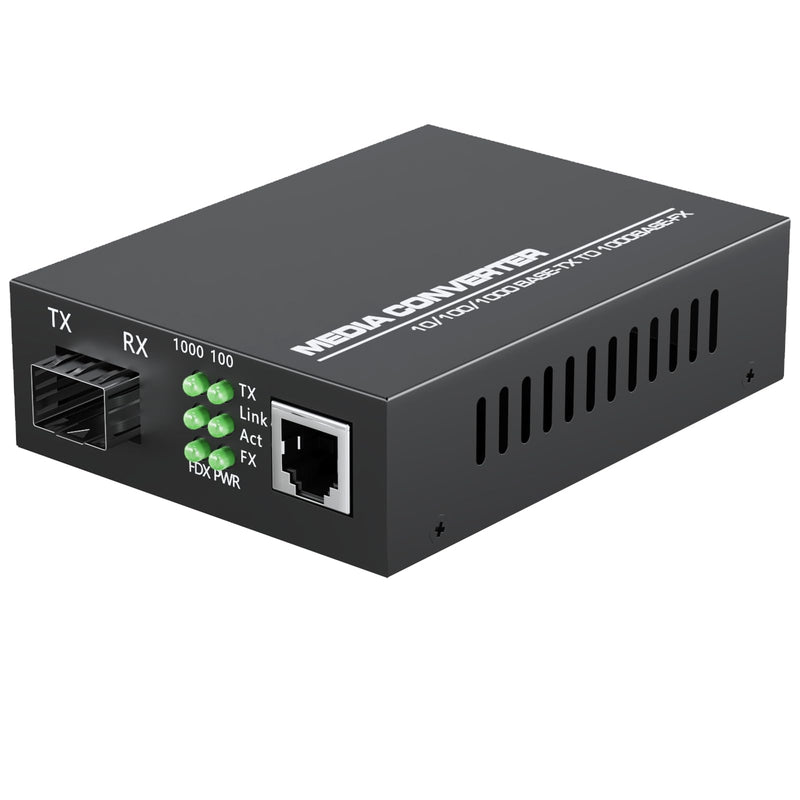 1.25G/s Gigabit Single Mode Fiber Optic Modem, SFP to RJ45 Fiber to Ethernet Media Converter, Auto-Negotiation Optical Network Terminal, Plug and Play, Durable Metal Casing