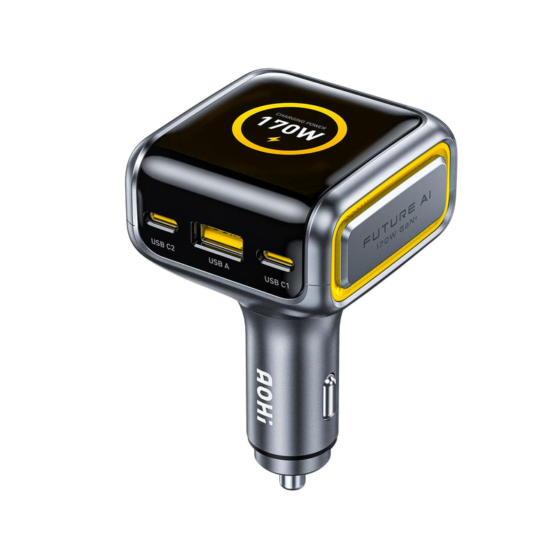 AOHI SUPERAUTO 170W Car Charger with TFT Smart Display, 140W PD 3.1 USB C Fast Charging Car Adapter, Compatible with MacBook Pro, Laptops, iPhone 17 Pro Max, Galaxy S25 Ultra