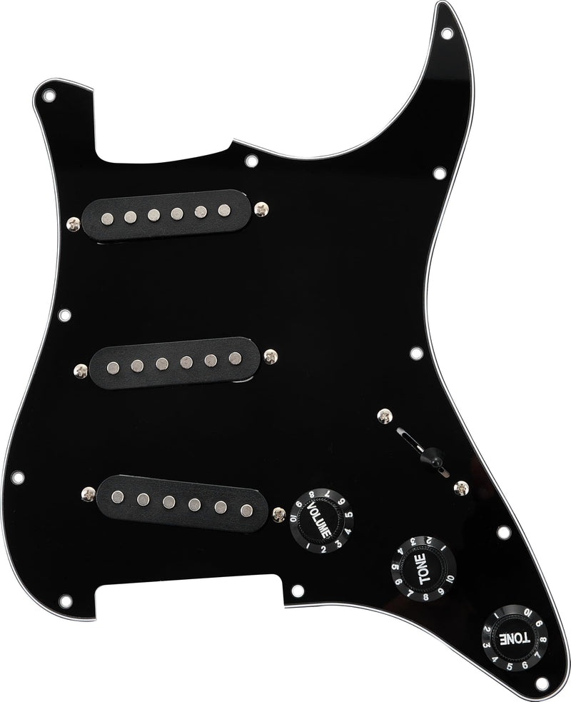 SSS Loaded Pickguard Set - Single Coil Pickups, 3-Ply Black, Easy Drop-In Replacement – Compatible with Fender Stratocaster Guitars, Black Pickguard-SSS-Black