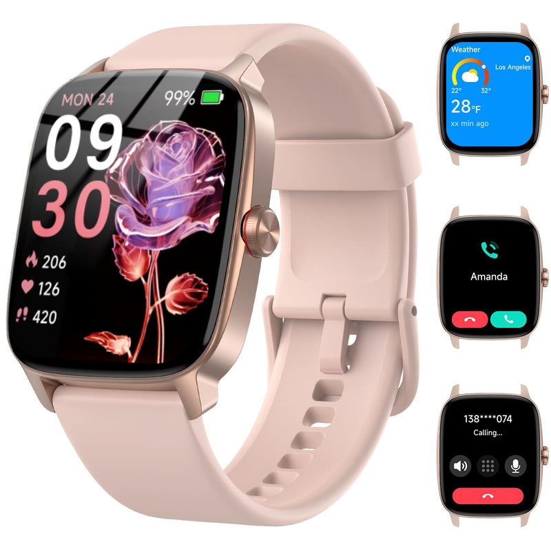 Smart Watches for Women Men with Bluetooth Call & AI Voice, 1.85" HD Fitness Tracker with Heart Rate SpO2 Sleep Monitor, 100+ Sports Modes,Mini Games, IP68 Waterproof Smartwatch for Android iOS Phones Light Pink