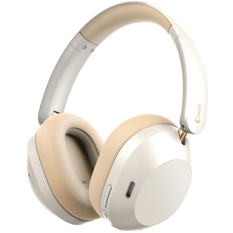 Headphones Wireless Headset with Deep Bass, 43dB Active Noise Cancelling Headphones for Adults, Wireless Headphones with 70H Battery, Fast Charging, Low-Latency Audio, Over-Ear Design (Beige)