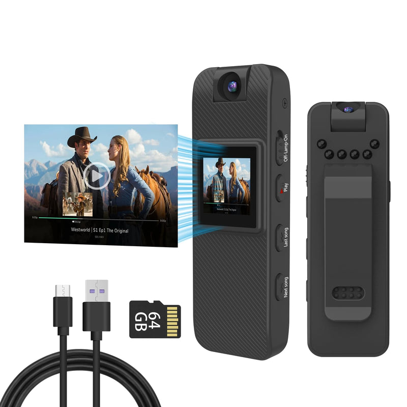[AUSTRALIA] - 64GB Wearable Camera, Body Camera with Audio and Video Recording, 1080P Mini Portable Action Cam with 180° Rotating Lens & Night Vision for Police Law Enforcement, Cycling, Motorcycle, Sports, Travel 