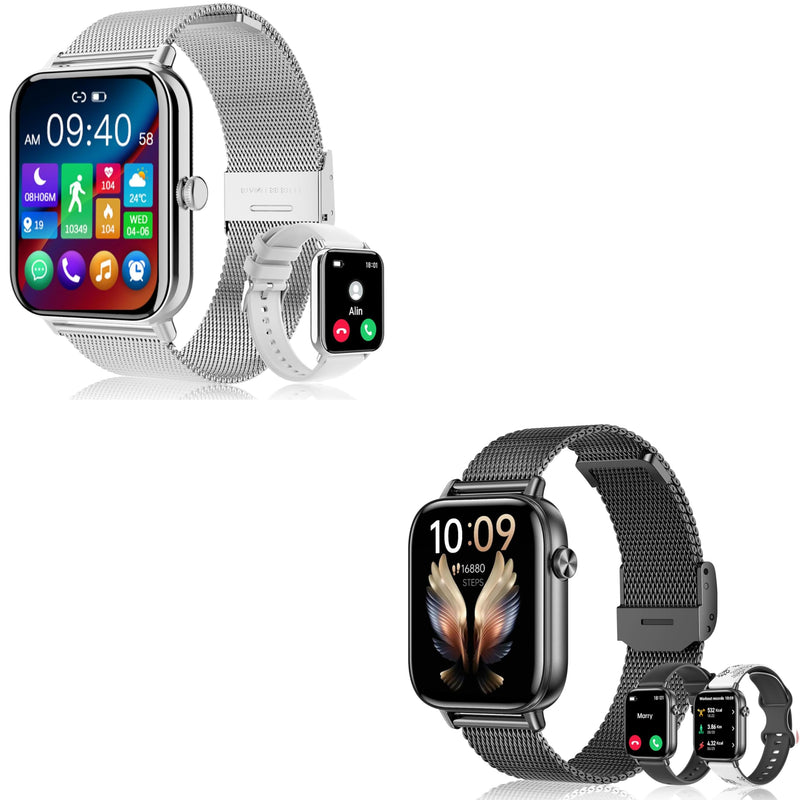 x2 Smart Watch, 1.83" HD with Calls and Messages/Heart Rate/Sleep/Female Cycle,Fitness Tracker Smartwatch for Android/iOS Compatible,Silver & Black