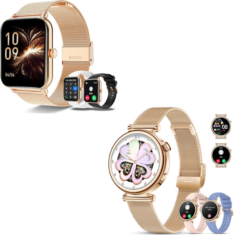 x2 Smart Watch for Women, 1.83" HD&1.27" HD with Calls and Messages/Heart Rate/Sleep/Female Cycle,Fitness Tracker Smartwatch for Android/iOS Compatible,Silver & Gold