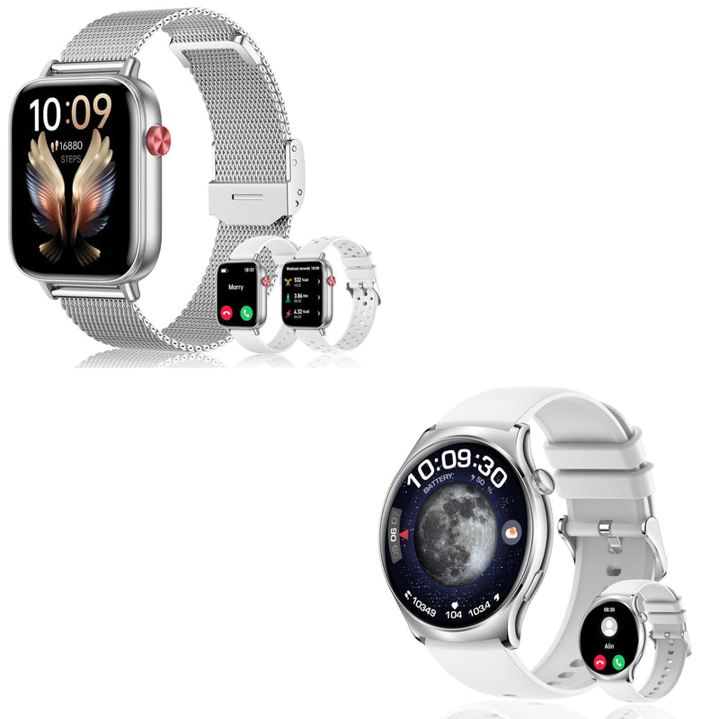 x2 Smart Watch, 1.83" & 1.43" HD with Calls and Messages/Heart Rate/Sleep/Female Cycle,Fitness Tracker Smartwatch for Android/iOS Compatible,Silver & White