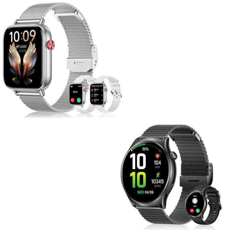 x2 Smart Watch, 1.83" & 1.43" HD with Calls and Messages/Heart Rate/Sleep/Female Cycle,Fitness Tracker Smartwatch for Android/iOS Compatible,Silver & Black
