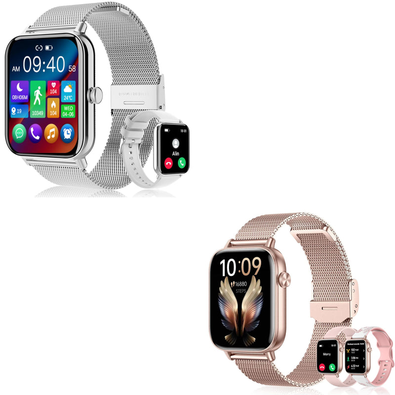 x2 Smart Watch, 1.83" HD with Calls and Messages/Heart Rate/Sleep/Female Cycle,Fitness Tracker Smartwatch for Android/iOS Compatible,Silver & Rose Gold