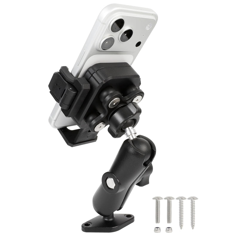 Heavy Duty Phone Mount Holder with Vibration Dampener for Boat Truck Car [Camera Friendly] [1s Lock & Release] [Aluminum Screw-Mounted AMPS Diamond Base & Medium Arm], Fits 4.7-7.2" Cell Phones