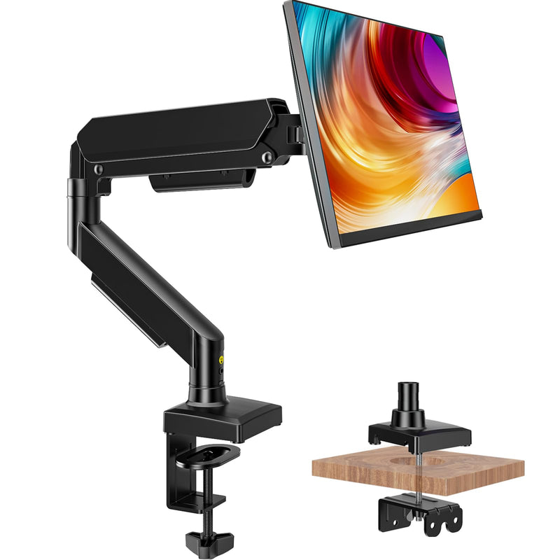 Single Monitor Mount, Gas Spring Arm for 17-32 inch Screens Adjustable Monitor Stand, Vesa Mount Stand with Clamp and Grommet Aluminum Base - Fits 4.4 to 22lbs LCD Computer Monitors HD09B-001 Single monitor arm