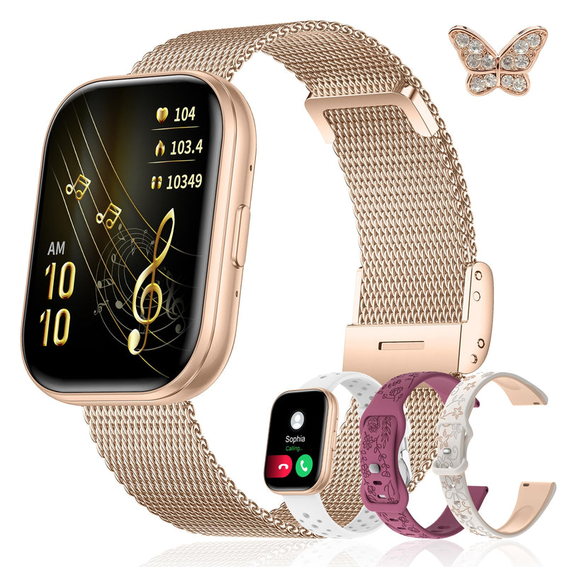 Iaret Smart Watch for Women, 4 Bands & Charm Gift Set, 1.75" HD Fitness Tracker with Bluetooth Calls, Heart Rate SpO2 Sleep Monitor, 120+ Sports Modes, Compatible with Android iPhone (Rose Gold) Rose Gold