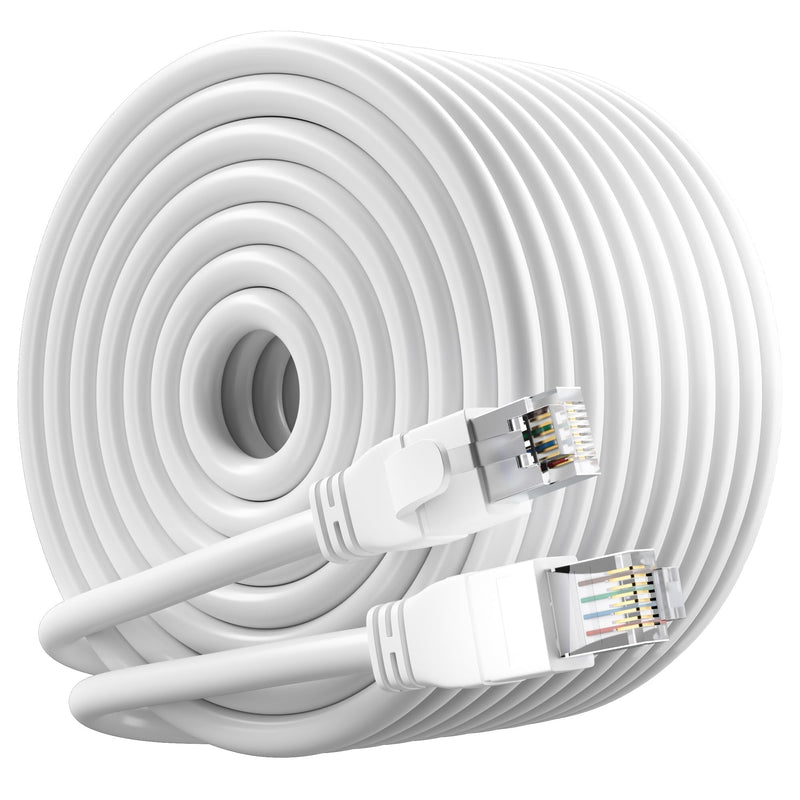 FTP Shielded Cat 6 Outdoor Ethernet Cable 150 FT, 10Gbps 550MHz 23AWG OFC Pure Copper, Direct Burial Waterproof UV Resistant Indoor/Outdoor RJ45 LAN Internet Cord for Router/Server/PC/IP Camera, White 150FT
