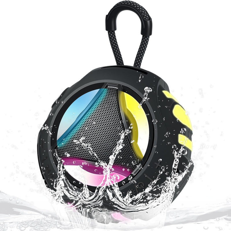 [AUSTRALIA] - Bluetooth Shower Speaker Waterproof, Portable Bluetooth Speakers Wireless, Outdoor, Floating IPX7, Built-in Mic, 24H Playtime with LED Lights, Loud HD Sound, Powerful Bass, Gifts for Unisex - Black 