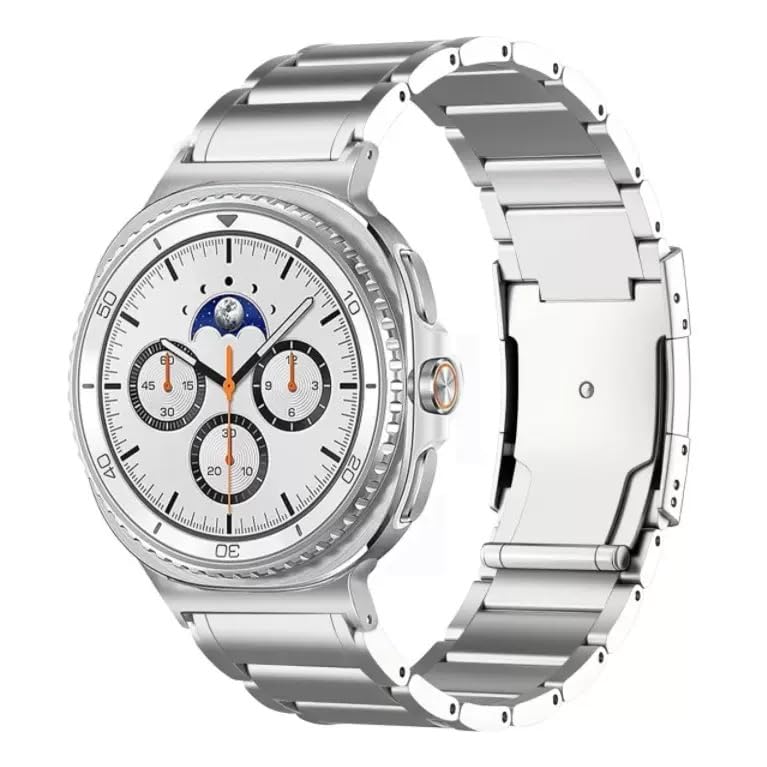 Titanium Metal Watch Band Compatible with Samsung Galaxy Watch 9 8 40mm 44mm/8 Classic 46mm, Titanium Replacement Strap with Double Secure Buckle for Galaxy Watch 9 8 Men silver