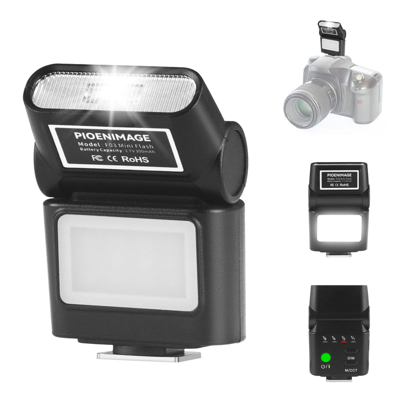 Mini Camera Flash Speedlite with Video Light, GN8 6500K Adjustable External Flash, Universal Single Contact Hot Shoe Mount, Compatible with Canon/Nikon/Sony/Fuji/DSLR Black A