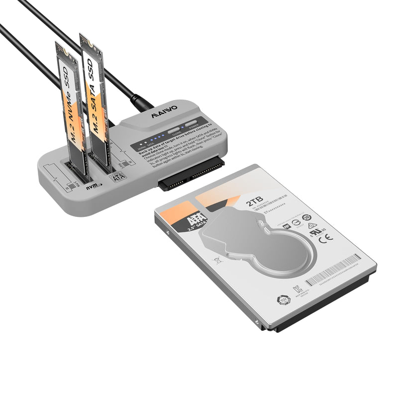 MAIWO M.2 NVMe to 2.5 3.5 SATA SSD HDD Cloner, USB-C 10Gbps SATA to NVMe Bidirectional Clone Docking Station, Tool-Free Hard Drive Reader Adapter Duplicator (K10835N)
