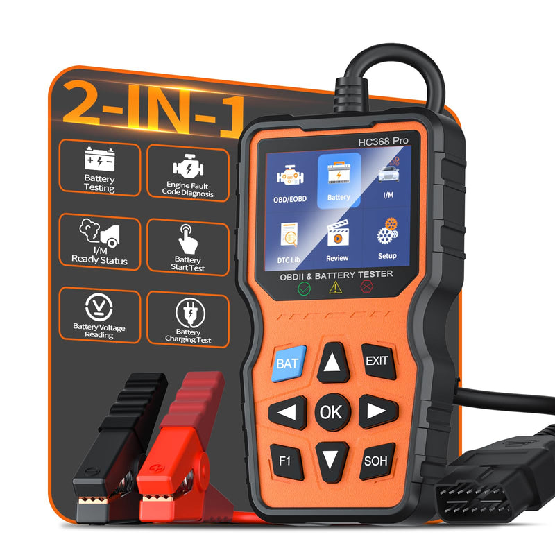 OBD2 Scanner and Battery Tester, Plug & Play Check Engine Light Code Reader, 12V Battery Analyzer for Car Motorcycle, Live Data, Smog Check, 2025 Upgraded Car Computer Reader(No Battery Needed) yellow