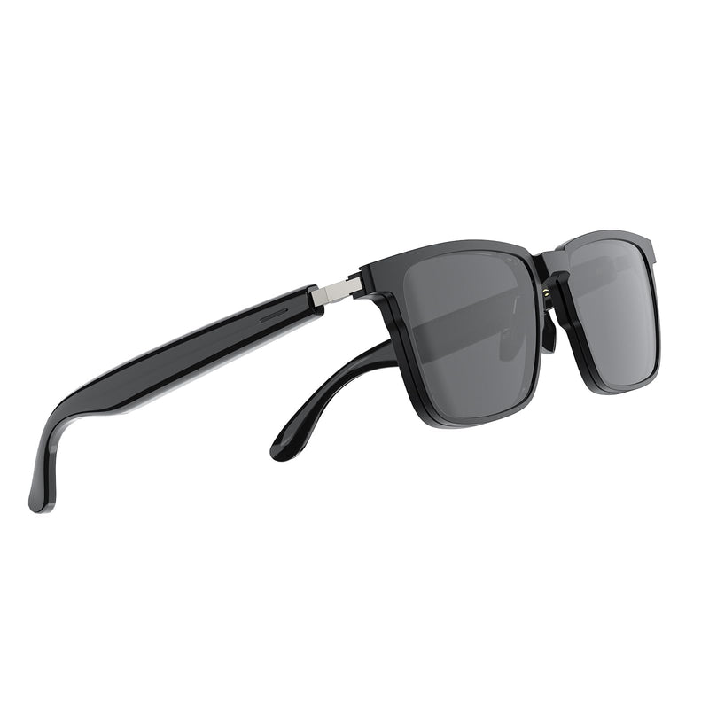 Smart Glasses with Bluetooth Speakers, Open Ear Audio Glasses with Magnetic Polarized Sunglasses Clip, Blue Light Blocking, IPX56 Waterproof, Smart Audio Glasses for Men/Women, Black Frame