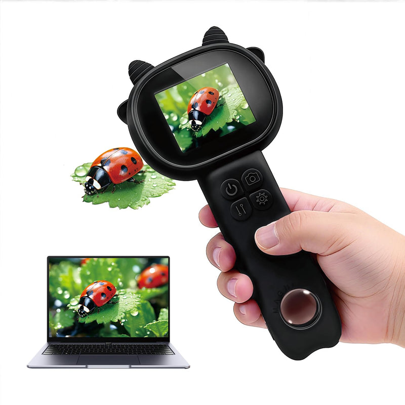 [AUSTRALIA] - Microscope for Kids 500x Magnification,4X Zoom Mini Pocket Handheld Microscope with 2.0" Screen for Toddlers-STEM Educational Science Kit Toddler for Boys Girls Aged 3-12(Black) Black 