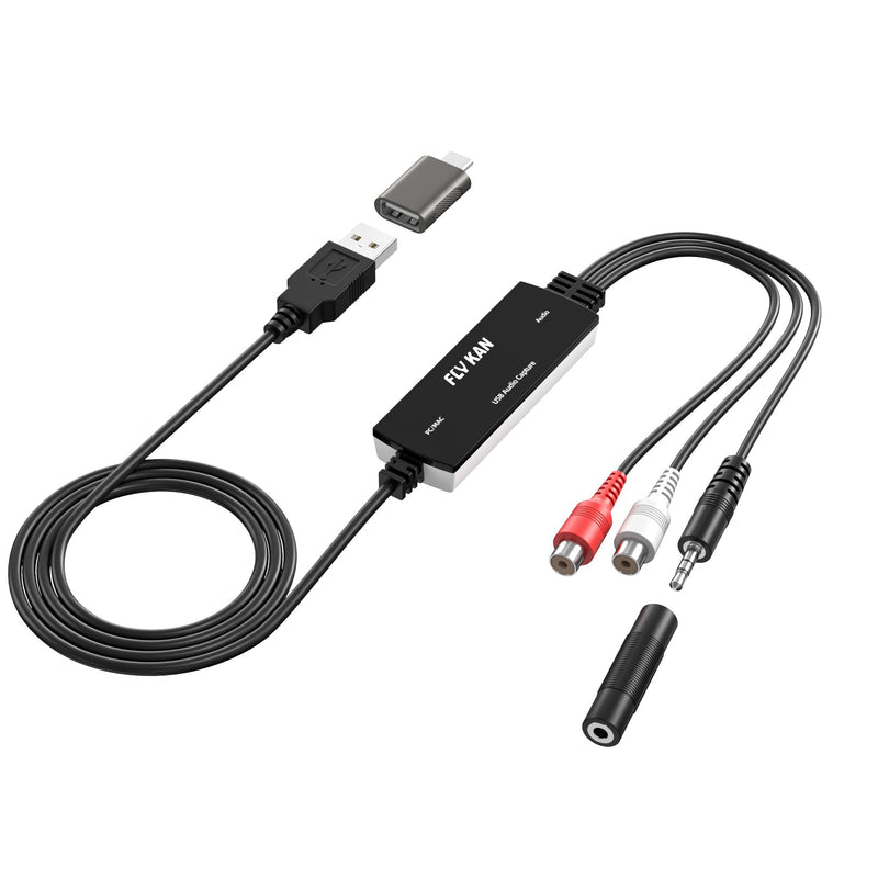 [AUSTRALIA] - USB 2.0 Audio Grabber with USB-C Adapter – Analog to Digital Converter, Dual RCA/3.5mm Inputs, Vinyl/Cassette to MP3 USB Capture Card for PC/Mac/Linux 