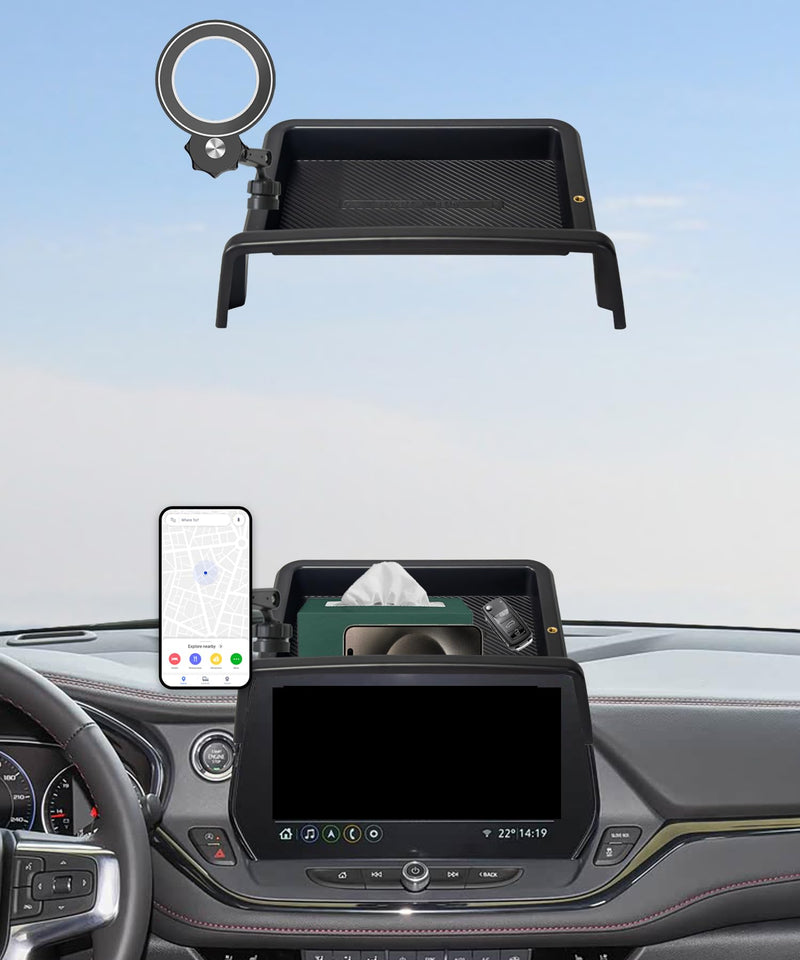 Car Phone Holder for 2023 2024 2025 2026 Chevrolet Blazer Accessories Apply to 10.2 in Screen Fixed Clip Magnetic Cell Phone Mount with Dashboard Storage Tray for 2023-2026 Blazer(10.2 Inch+Storage Tray)