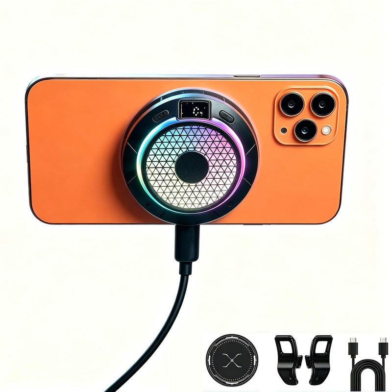 Magnetic Cell Phone Cooler for Gaming, 24W Cellphone Cooling Fan with RGB | Silent Phone Cooler with Screen Display, Four-speed Smart Temp Control Phone Radiator for iPhone Android Series Phone Tablet