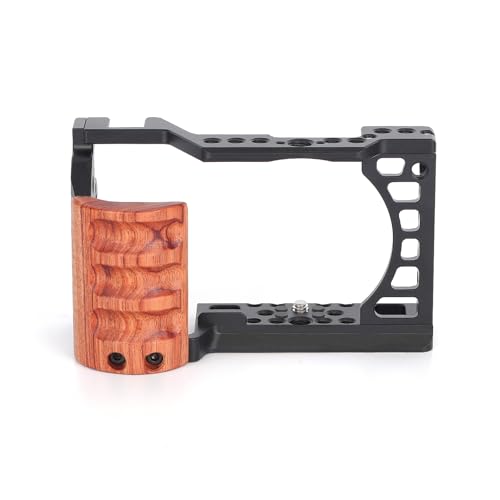 Frame Cage for Sony Alpha A6400/A6500/A6300/A6100/A6000 Camera, Full Protection Frame Rabbit Cage with Multiple 1/4" 3/8" Screw Holes, Cold Shoe and Arca Quick Release Plate & Wooden Handgrip
